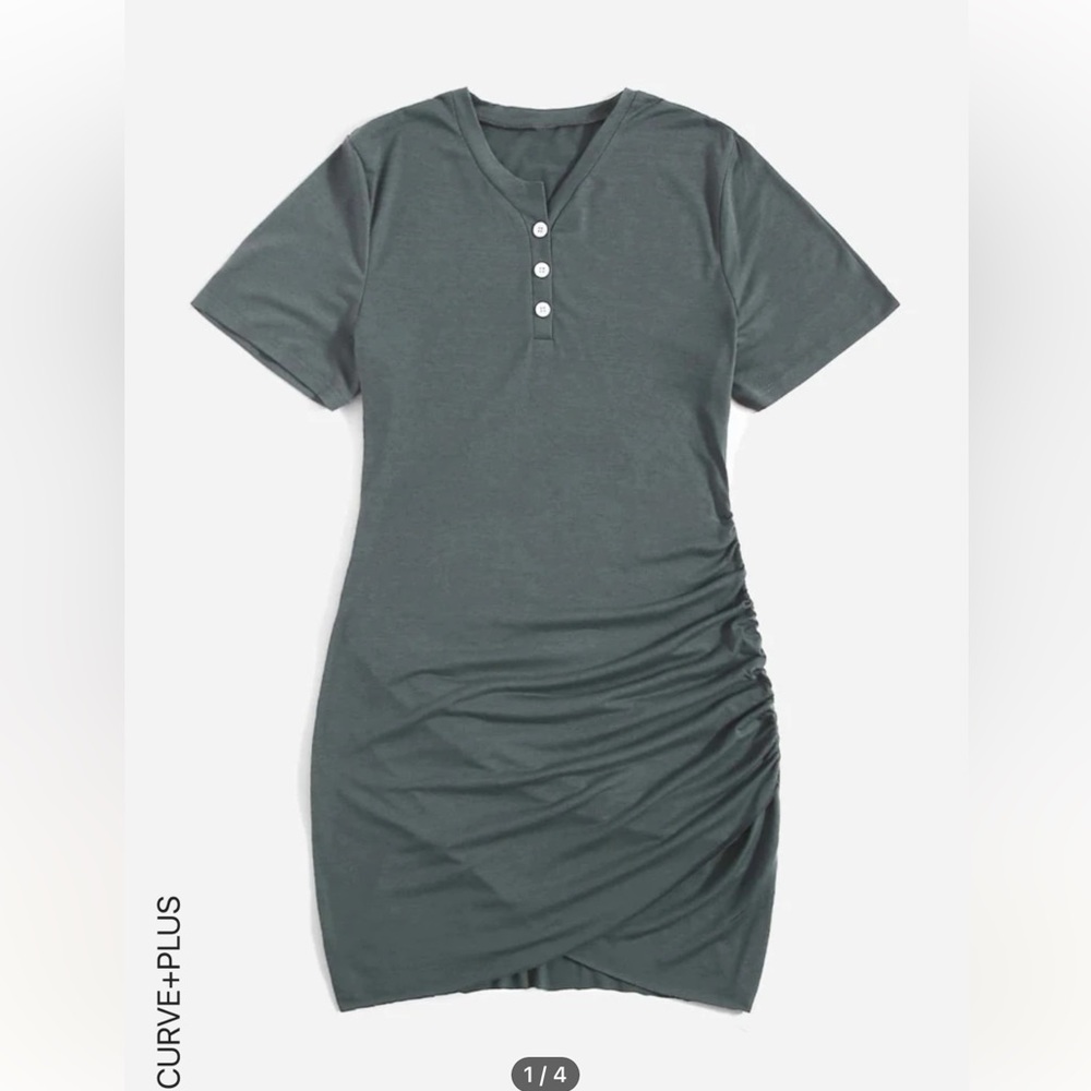 Shein plus Quarter Button Ruched side Tulip Hem Dress.